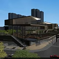 Modern Commercial Complex Architecture With Riverfront Greenery And Traditional Style Buildings