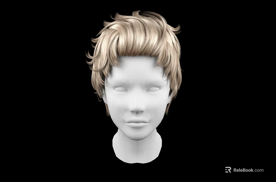 Game Movie Character 3D Head Model with Blonde Curly Short Hair on Black Background 3d model 