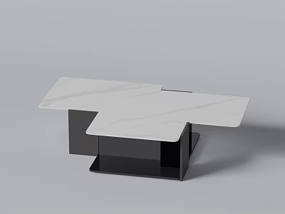 Unique Modern Coffee Table With White Marble Top And Black Geometric Base 3d model