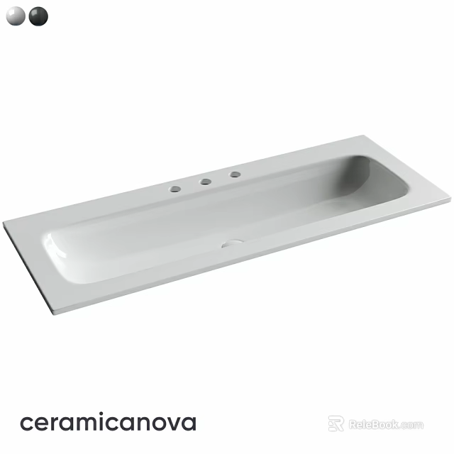Sleek White Rectangular Ceramic Washbasin With Three Faucet Holes For Bathroom 3d model 