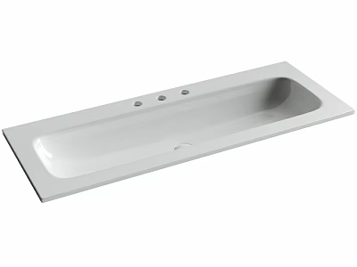 Sleek White Rectangular Ceramic Washbasin With Three Faucet Holes For Bathroom 3d model