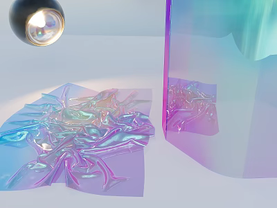 Iridescent Transparent Material Sculpture With Crinkled Texture And Light Reflection 3d model