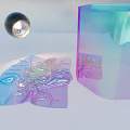 Iridescent Transparent Material Sculpture With Crinkled Texture And Light Reflection