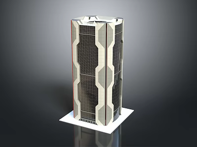 Modern Geometric High Rise Building Model With White Black Exterior And Glass Curtain Walls 3d model