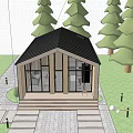 Modern Detached Villa Exterior With Large Glass Windows Stone Steps And Green Plants