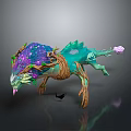Magical Fantasy Creature With Green Body Purple Crystal Back Tree Root Legs And Horns
