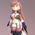 Cute Game Anime Character With Pink Long Hair Green Eyes And Green Pink Outfit