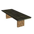 Modern Dining Table With Striped Wooden Surface And Brass Square Legs Design 3d model