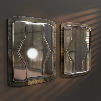 Vintage Style Decorative Wall Hanging With Metal Frame And Mirror Panels 3d model