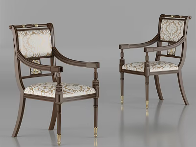 Elegant Accent Chairs With Wooden Frame Patterned Fabric And Gold Accents 3d model