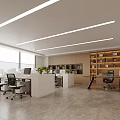 Modern Public Office Space With Workstations Plants Bookshelves Storage Cabinets And Natural Light