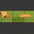 Vibrant Green L Shaped Sofa With Orange Yellow Pillows And Checkered Blanket
