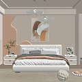 Modern Minimalist Bedroom Interior With Large Bed Artwork Nightstands And Pendant Lights