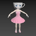Anthropomorphic Cup Character In Pink Ballet Dress With Blue Eyes And Ballet Shoes Standing Pose