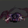 3D Model Sorcerer Character With Black Hair Purple Outfit And Pink Smoke Creature