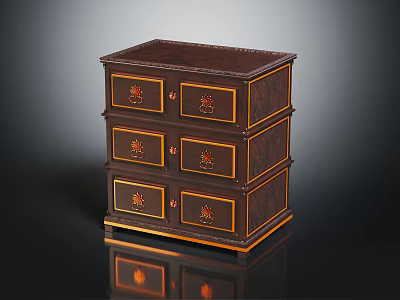 Classic Dark Brown Wooden Entryway Cabinet Sideboard With Carved Details And Doors 3d model