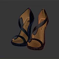 Silver High Heels With Orange Inner Crisscross Straps Shiny Metallic Finish And Black Sole Design