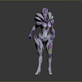 Futuristic Game Movie Character With Purple White Biomechanical Armor Patterned Design And Female Figure