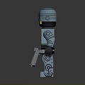 Lego Style Blue Robot Character Holding Gun With Glowing Visor And Armor As Mechanical Creature