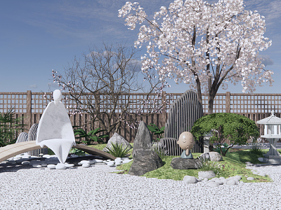 Japanese style landscape sketch courtyard landscape model