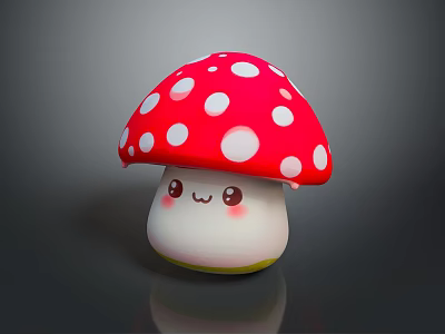 Cute Red Mushroom with White Spots and Smiling Face Food Decoration 3d model