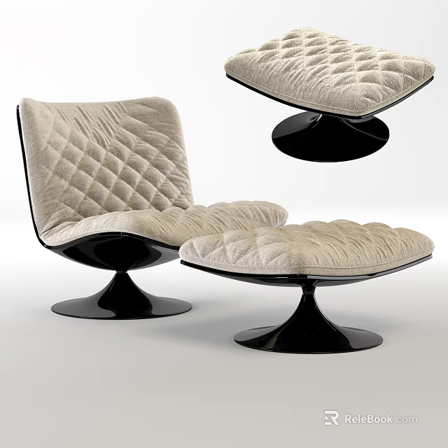 Modern Single Sofa With Quilted Upholstery Black Base And Matching Ottoman 3d model