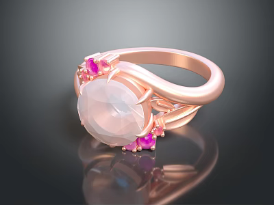 Rose Gold Twisted Band Ring With Large Opal And Pink Gemstone Accents 3d model