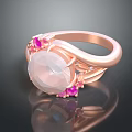 Rose Gold Twisted Band Ring With Large Opal And Pink Gemstone Accents