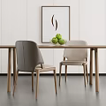 Modern Wooden Table With Gray And Beige Chairs Green Apples And Decorative Painting