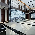Front Desk Reception In Modern Lobby With Marble Feature Wall And Black Leather Sofas