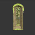 Decorative Architectural Archway With Green Foliage Red Accents And Stained Glass Tree Design