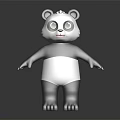 Cartoon Panda Character 3D Model With Big Eyes Standing Pose In Black And White