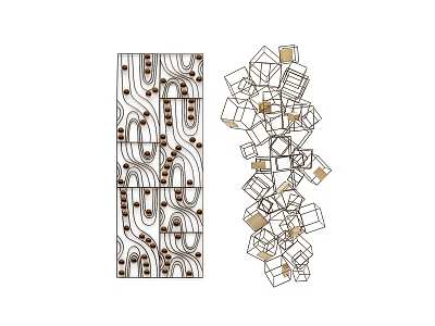 Modern Abstract Wall Decor With Curved Patterns Dot Details And Geometric Cubes In Brown White 3d model