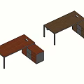 Modern Office Desk With Light And Dark Wood Tops Metal Legs And Drawer Cabinet