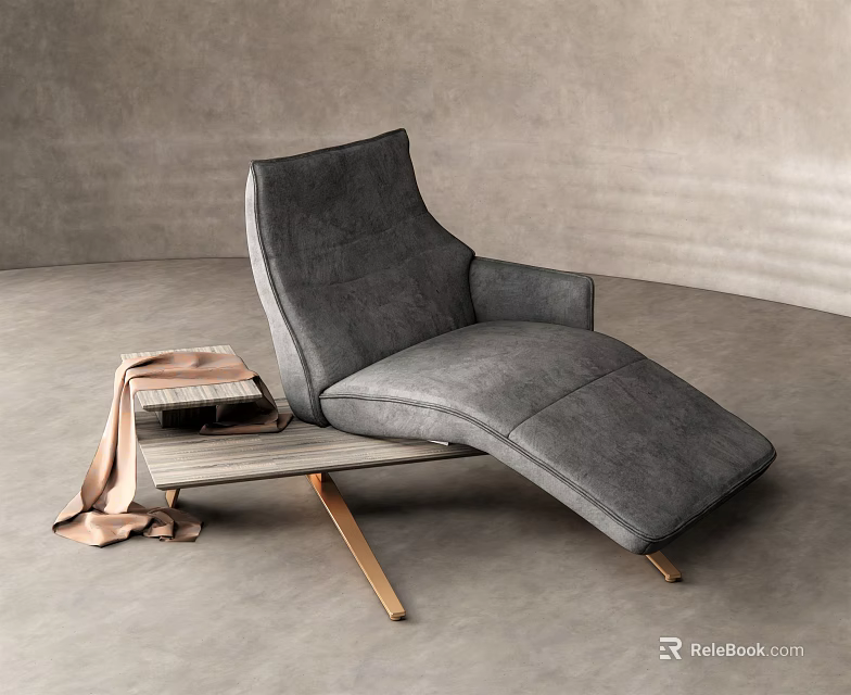 Modern Gray Lounge Chair With Side Table Books And Soft Blanket In Minimalist Interior 3d model 
