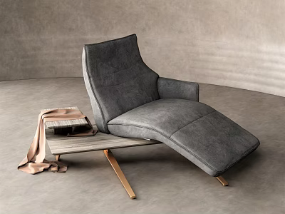 Modern Gray Lounge Chair With Side Table Books And Soft Blanket In Minimalist Interior 3d model