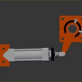 Game Movie Character With Three Orange Silver Mechanical Cylinder Parts And Reflective Surface