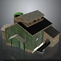 Green Roof Brick Toy House With Garage Door Small Car And Green Walls