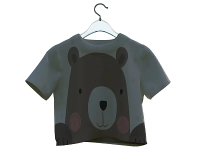 Cute Kids Short Sleeve T Shirt With Bear Print Design Light Color 3d model
