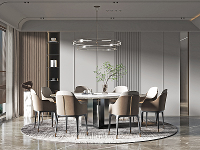 Modern dining room table and chair chandelier combination 3d model