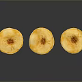 Three Yellow Mushrooms With Round Caps And White Stems On Dark Surface