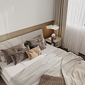 Modern Minimalist Bedroom Interior With Wooden Headboard Nightstands Lamps Window Curtains And Round Ceiling Light