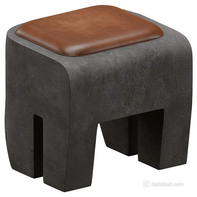 Modern Bar Stool With Brown Leather Seat Gray Concrete Frame And Cutout Leg Design 3d model 