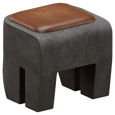 Modern Bar Stool With Brown Leather Seat Gray Concrete Frame And Cutout Leg Design 3d model