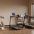 Indoor Fitness Equipment Including Treadmill Exercise Bike Dumbbells And Exercise Ball In Home Gym Room