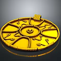Fashionable Golden Circular Clothing Accessory With Intricate Patterns And Decorative Clasp