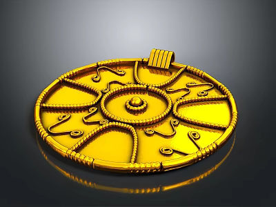 Fashionable Golden Circular Clothing Accessory With Intricate Patterns And Decorative Clasp 3d model