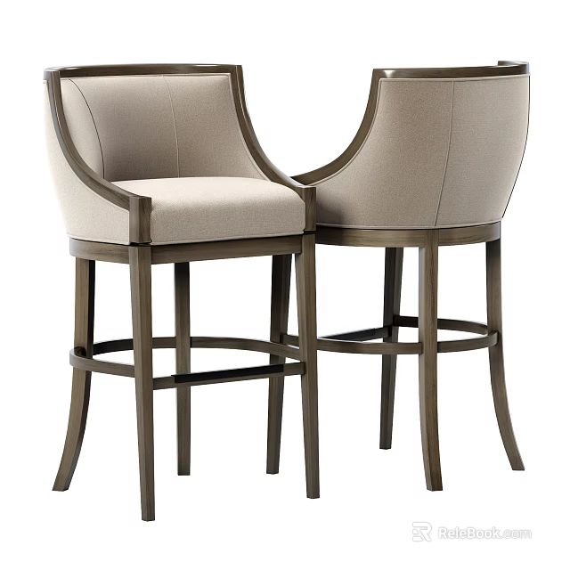 Modern Stylish Bar Stools With Backrest Armrests And Light Upholstered Seat 3d model