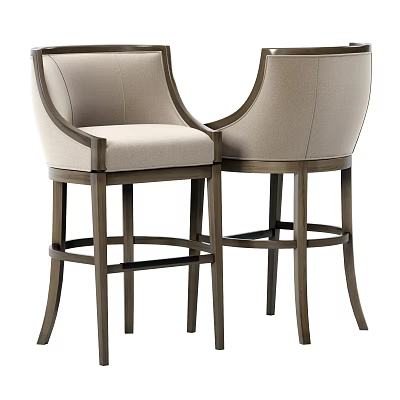 Modern Stylish Bar Stools With Backrest Armrests And Light Upholstered Seat 3d model