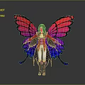 Fantasy Female Character With Red Pink Blue Gradient Butterfly Wings And Decorative Outfit